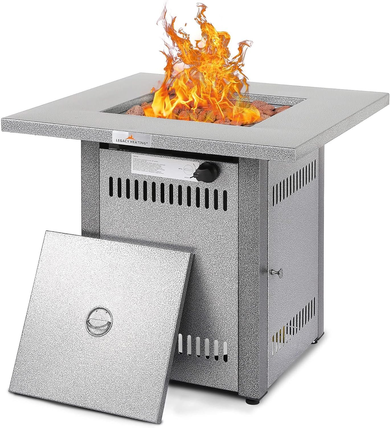 LEGACY HEATING Propane Fire Pit Table Doba Silver Stainless Steel